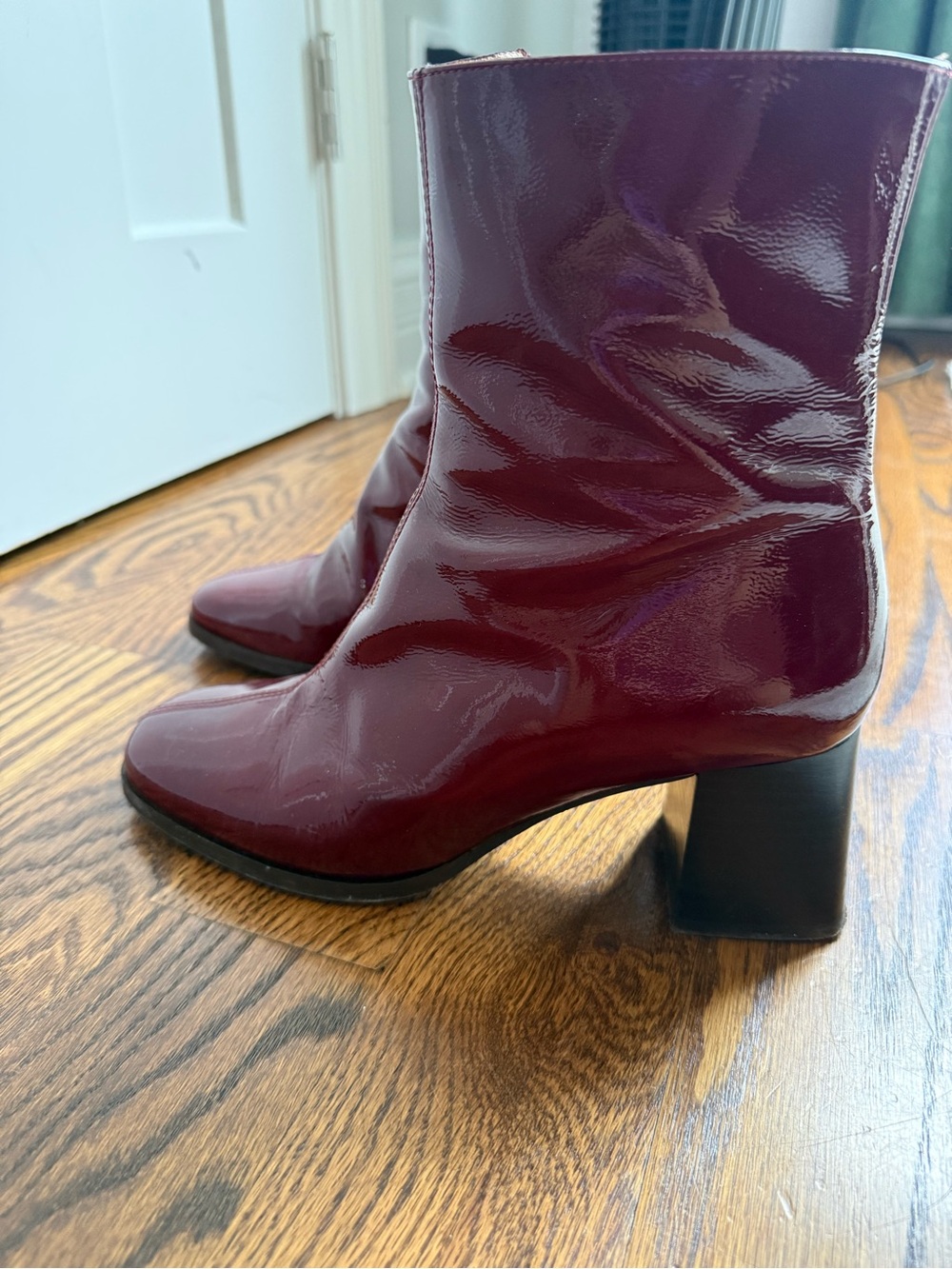 Sezane Burgundy Patent Ankle Boots - Picture 4 of 8